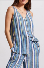 Load image into Gallery viewer, Tribal - 7704O - Linen Blend Striped Flowy Pants - Blue Sea
