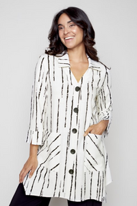 Compli K - 33517 - Woven Button Front Duster - Ivory/Black