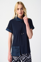 Load image into Gallery viewer, Joseph Ribkoff - 241078 - Stand Collar Two-tone Top - Midnight Blue
