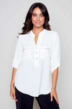 Load image into Gallery viewer, Compli K - 33597 - Front Pocket Rhinestone Blouse - Ivory
