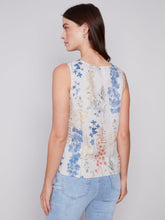 Load image into Gallery viewer, Charlie B - C4544P - Printed Sleeveless Raw Linen Top - Garden

