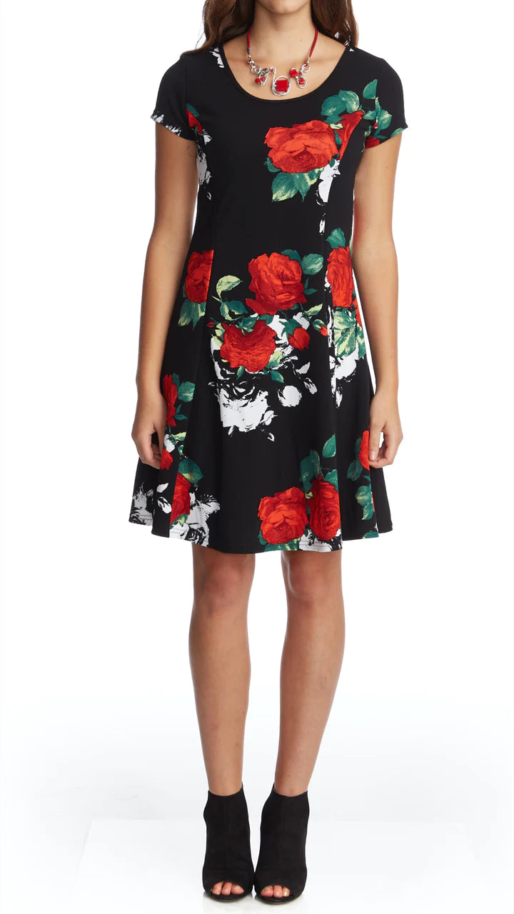 Gitane - Paris - Short Dress Cap Sleeve - Rose Print