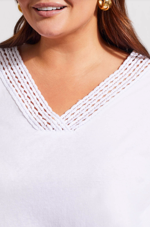 Tribal - 5475O - V-Neck Top With Fancy Crochet Detail - White