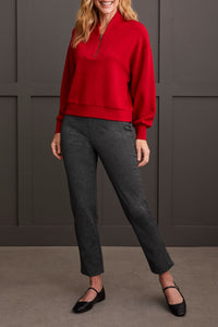 Tribal - 1893O - Scuba Dolman Top With Half Zip - Scarlet