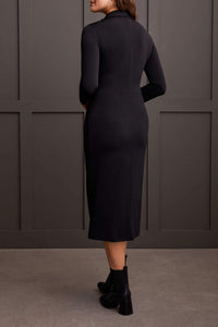 Tribal - 1922O - Long Sleeve Faux Wrap Dress - Black