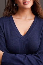 Load image into Gallery viewer, Tribal - 1924O - Long Sleeve V Neck Sweater With Cables - Sapphire

