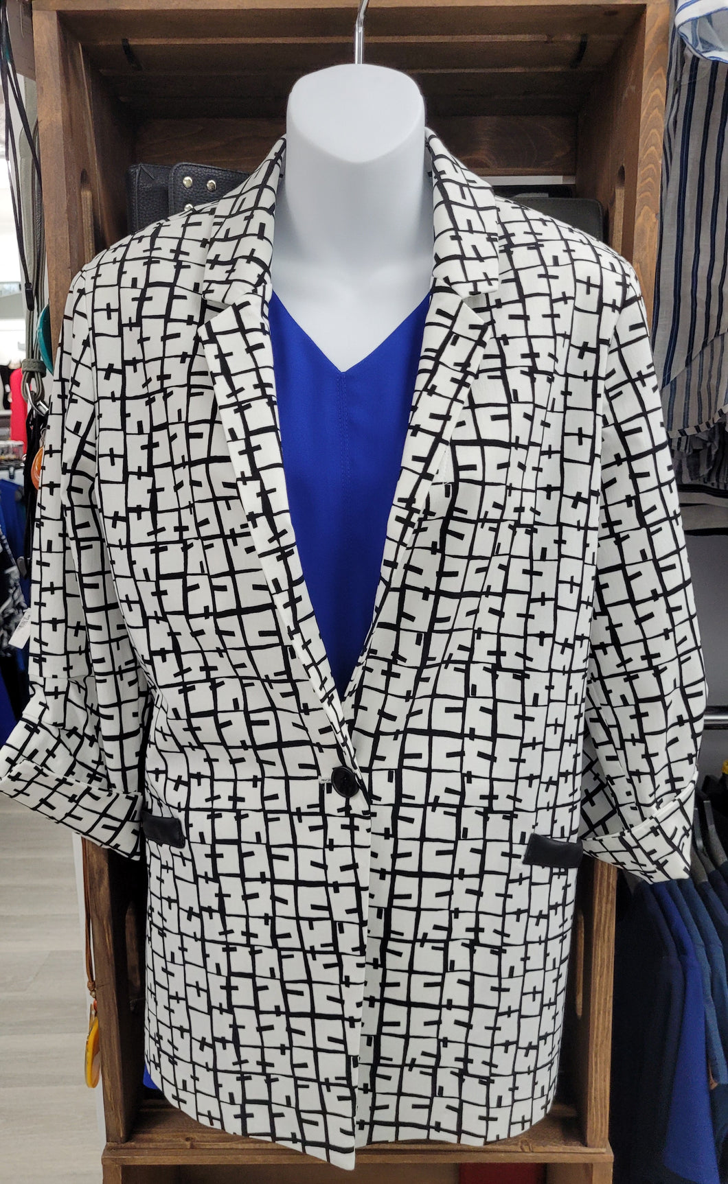 Joseph Ribkoff - 232174 - Printed Open Front Blazer - Vanilla/Black