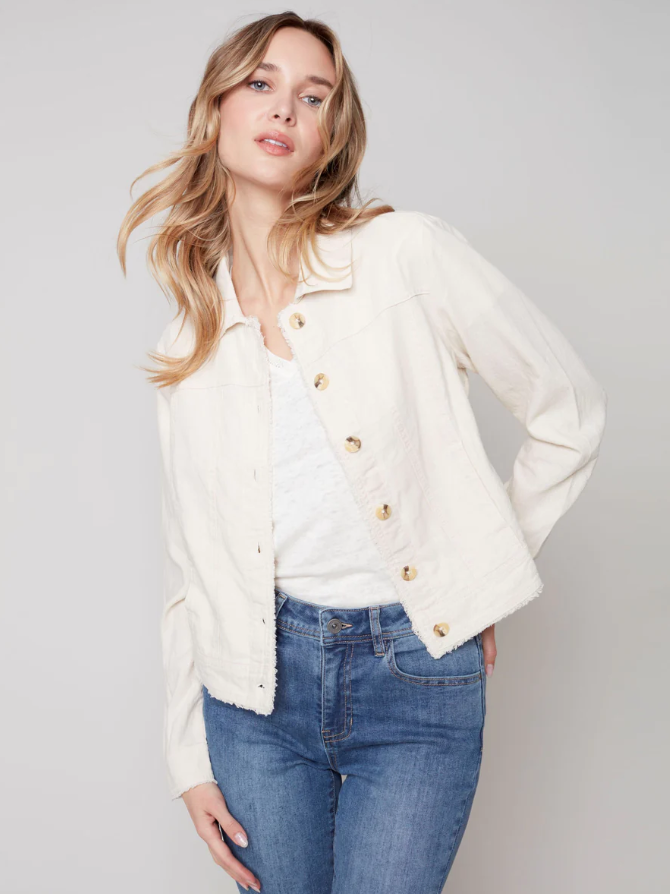 Charlie B - C6199X - Jacket With Frayed Edges - Natural