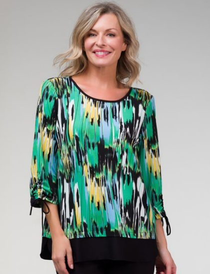 Lasania - 550P - Top Petite with Rushing on Sleeves - Green