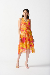 Joseph Ribkoff - 242015 - Tropical Print Wrap Dress - Pink/Multi