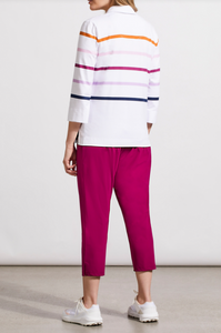 Tribal - 1805O - 3/4 Sleeves Striped Polo - Raspberry