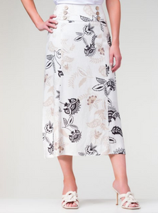 Lasania - 539 - Lined Long Skirt Print - Beige/Black/White