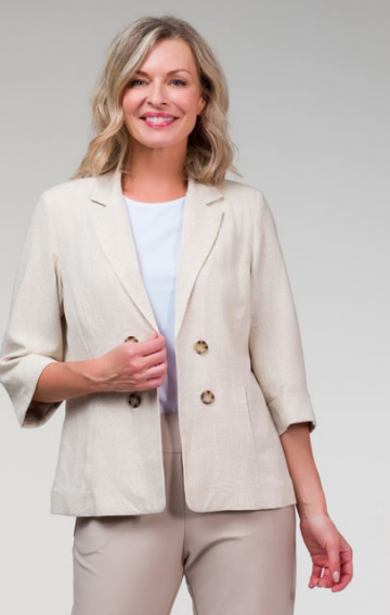 Lasania - 537 - Linen Blend Blazer - Beige