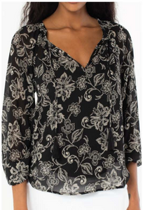 Point Zero - MOM4089 - Split V-Neck Blouse and Cami - Black/Ivory