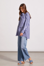 Load image into Gallery viewer, Tribal - 1832O - Striped Cotton Button Front Shirt- Blue Print
