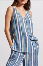 Load image into Gallery viewer, Tribal - 7719O - Linen Blend Striped Button Down Cami - Blue Sea
