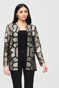 Joseph Ribkoff - 241905 - Laser Cut Leatherette on Mesh Jacket - Gunmetal/Black