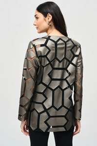 Joseph Ribkoff - 241905 - Laser Cut Leatherette on Mesh Jacket - Gunmetal/Black