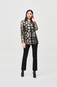 Joseph Ribkoff - 241905 - Laser Cut Leatherette on Mesh Jacket - Gunmetal/Black