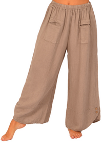 Catherine Lillywhite - ITGM3248TA - Linen Pant With Button - Taupe