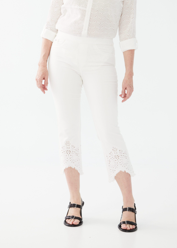 FDJ - 2100511 - Embroidered Pull-On Straight Crop - White