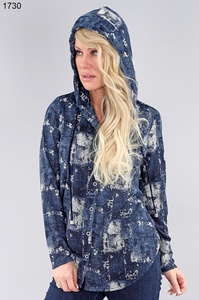 Michael Tyler - 1730 - Hooded Button Front Shirt - Denim Print