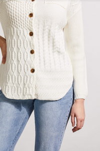 Tribal - 7869O - PatchWork Shacket With Contrast Buttons - EggShell