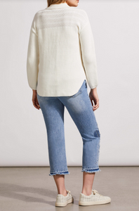 Tribal - 7869O - PatchWork Shacket With Contrast Buttons - EggShell
