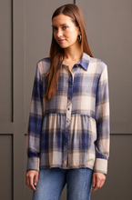 Load image into Gallery viewer, Tribal - 7984O - Plaid Peplum Button Up - Blue Jay
