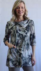 Softworks - 102254 - Tunic Top with Asymmetrical Cowl Neck - Taupe