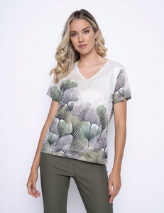 Picadilly - GC195TN - V Neck Printed Top - Avocado