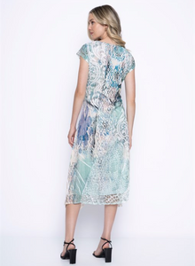 Picadilly - GC642HH - Cap Sleeve Printed Long Dress - Jade Multi