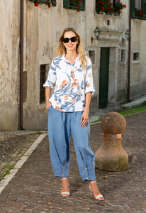 Variations - C5305 - Flowered Print Linen Top - White