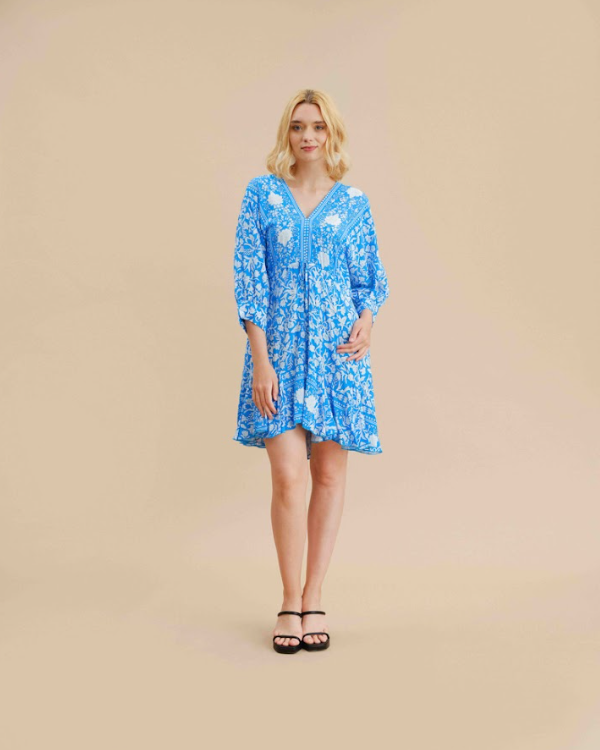 Cativa - 251D12 - Floral Midi  Dress - Blue Floral
