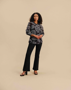 Cativa - 251983 - Button Front Blouse - Black/White Swirl