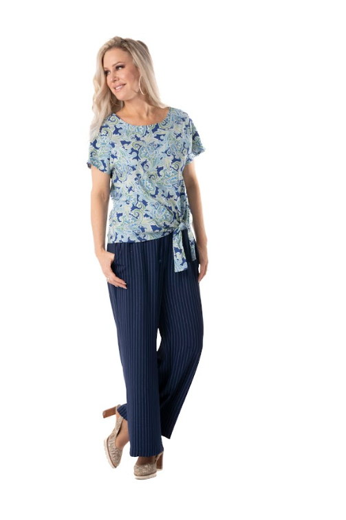 PURE - 596-4955 - Paisley Side Tie Top - Blue/Sage