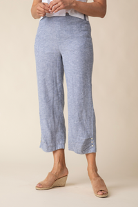 Habitat - H41576 - Linen Blend Pleat Button Capri - Indigo