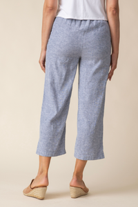 Habitat - H41576 - Linen Blend Pleat Button Capri - Indigo