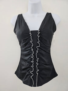 Karmilla - T5BK - Tankini Pleated Front Plunging Neckline - Black