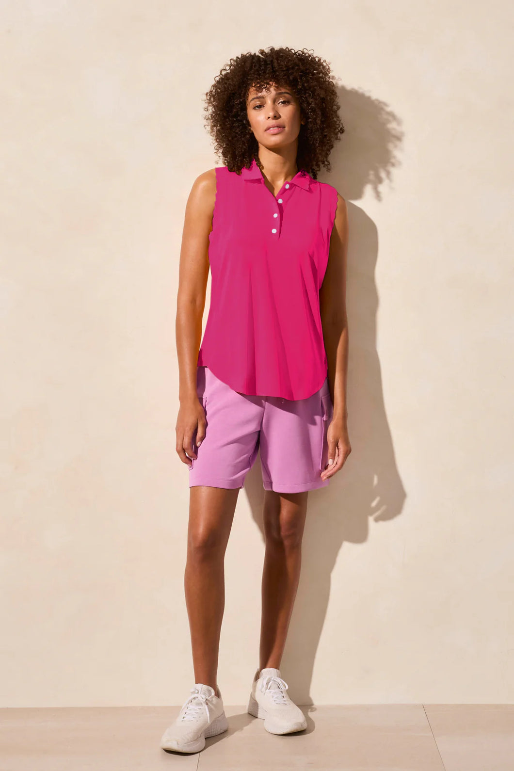 Tribal - 2061O - Sleeveless Polo Top With Scallop Edge - Beetroot