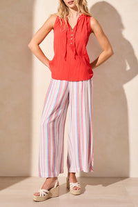 Tribal - 2168O - Sleeveless Blouse With Button Placket - Poppy