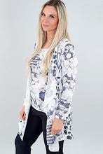 Load image into Gallery viewer, Michael Tyler - 5637 - Shirred 3/4 Sleeve Cardigan - Ivory Blue Print
