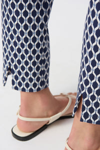 Joseph Ribkoff - 251099 - Geometric Print Slim Fit Pants - Blue/White