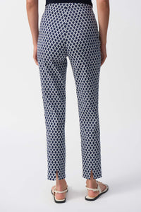 Joseph Ribkoff - 251099 - Geometric Print Slim Fit Pants - Blue/White