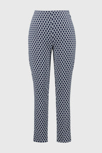 Joseph Ribkoff - 251099 - Geometric Print Slim Fit Pants - Blue/White