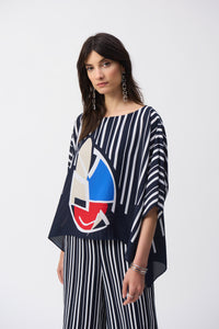 Joseph Ribkoff - 251180 - Georgette Abstract Print Poncho Top - Midnight/Multi