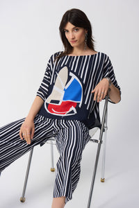 Joseph Ribkoff - 251180 - Georgette Abstract Print Poncho Top - Midnight/Multi
