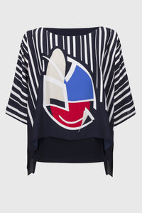 Joseph Ribkoff - 251180 - Georgette Abstract Print Poncho Top - Midnight/Multi