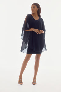 Joseph Ribkoff - 251746 - Chiffon and Silky Knit Layered Dress - Midnight Blue