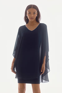 Joseph Ribkoff - 251746 - Chiffon and Silky Knit Layered Dress - Midnight Blue